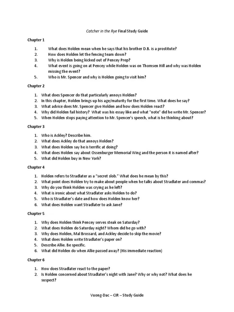 catcher in the rye questions master list