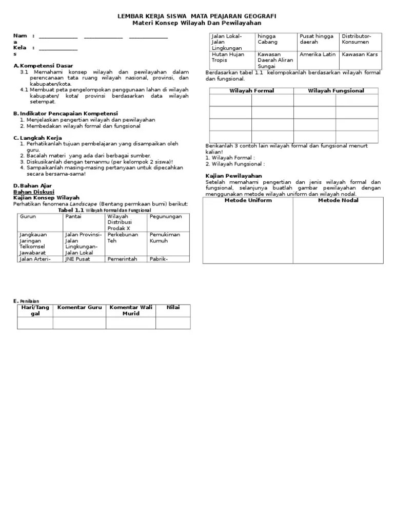 Lks Konsep Wilayah Dan Pewilayahan | PDF