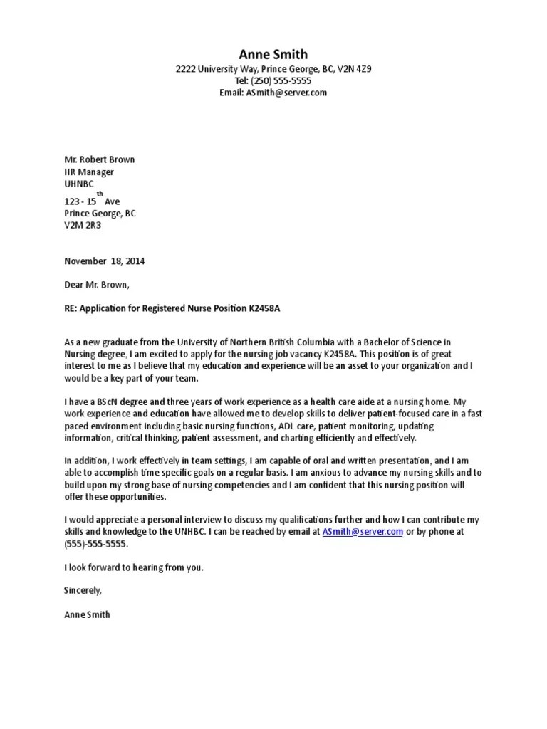 Sample Cover Letter Nursing Graduate3 PDF Nursing Health Care