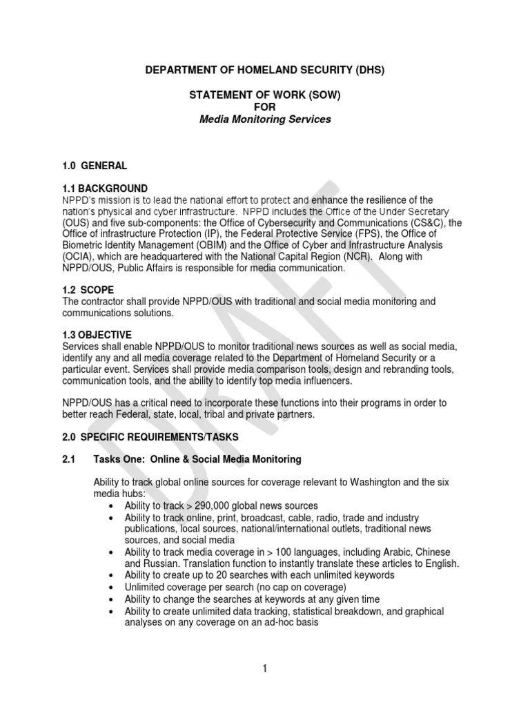 DHS' Statement of Work for Media Monitoring Services Web Application