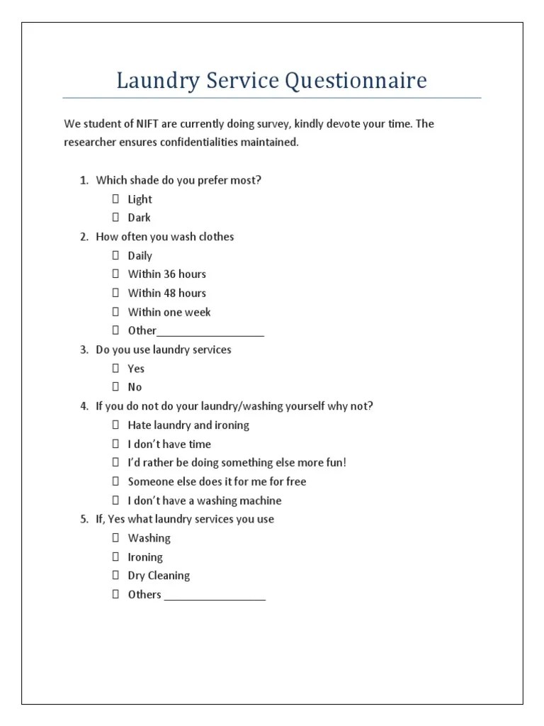 Laundry Service Questionnaire Laundry Cleaning