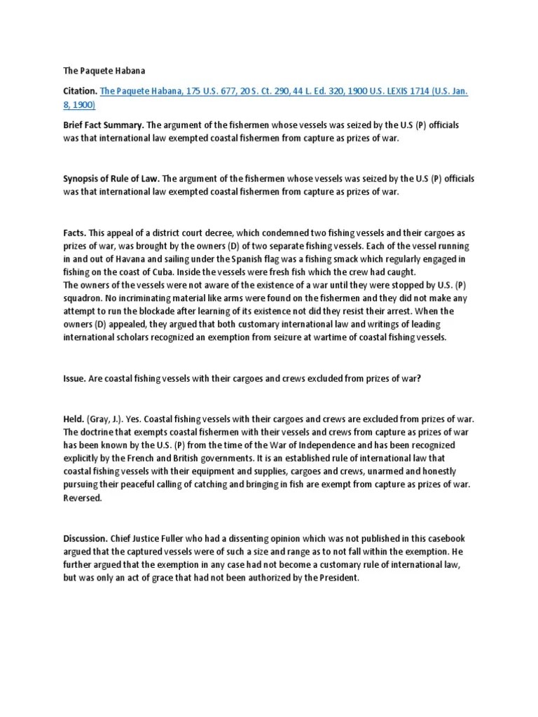 The Paquete Habana Case PDF Prize (Law) United States Federal Case Law
