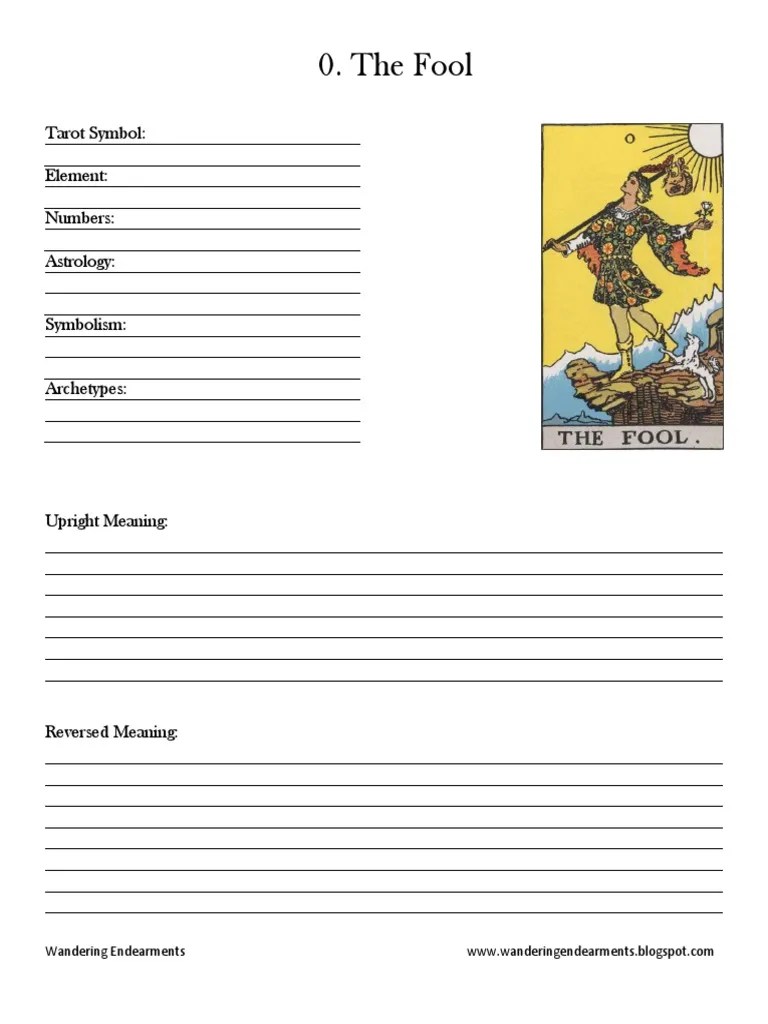 Tarot Card Worksheet PDF Tarot Symbols
