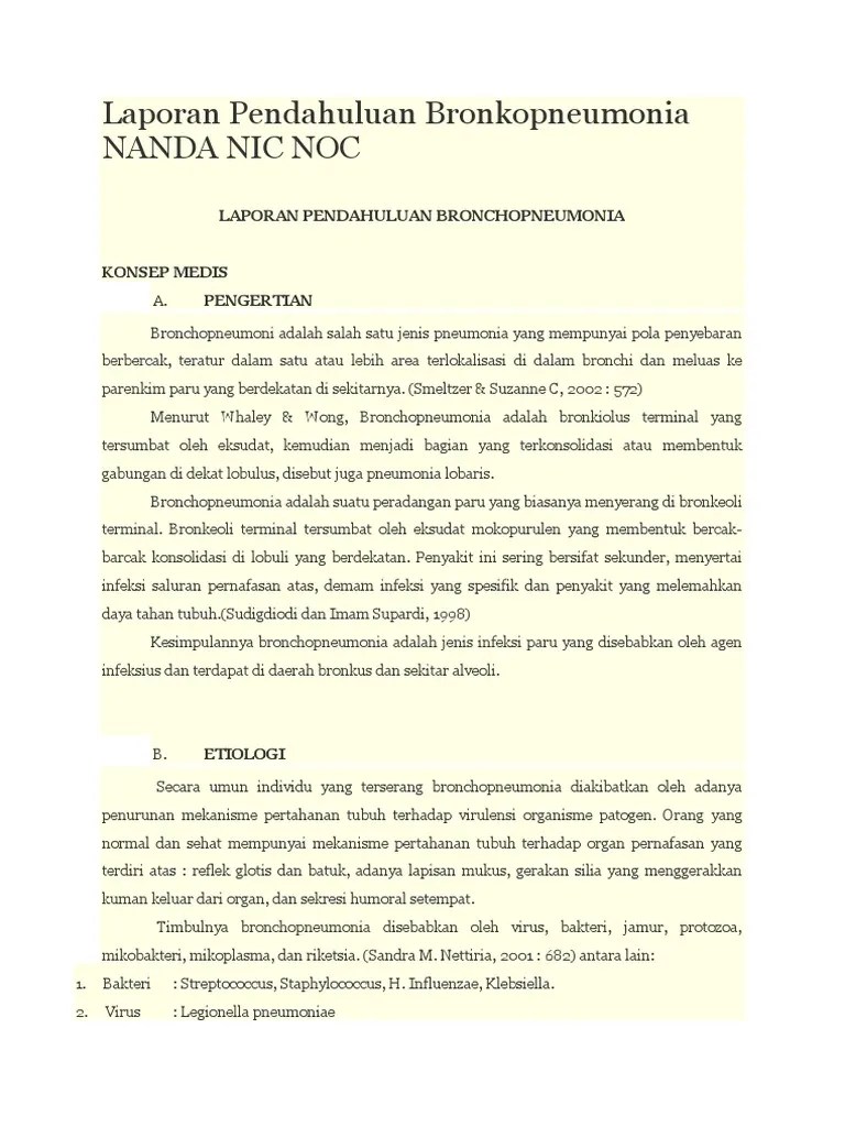 Laporan Pendahuluan Bronkopneumonia NANDA NIC NOC PDF
