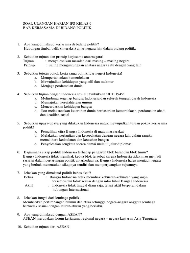 Soal Ulangan Harian Ips Kelas 9 | PDF