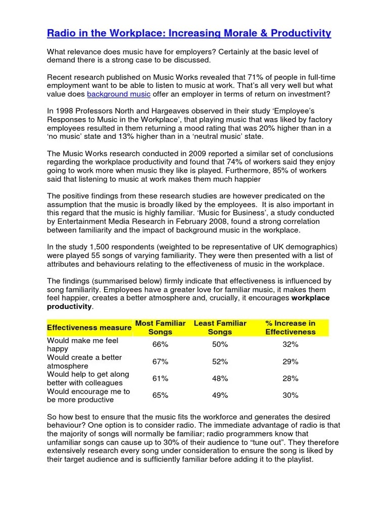 Radio in The Workplace PDF Employment Psychology