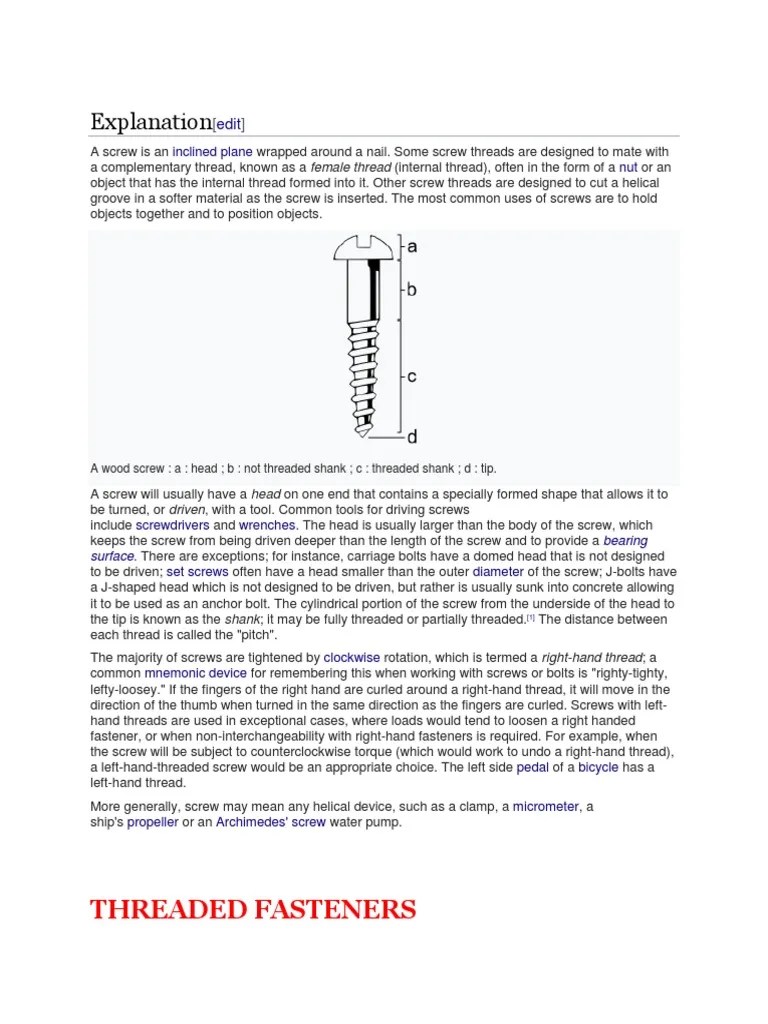 Explanation Screws and Threads PDF Screw Nut (Hardware)
