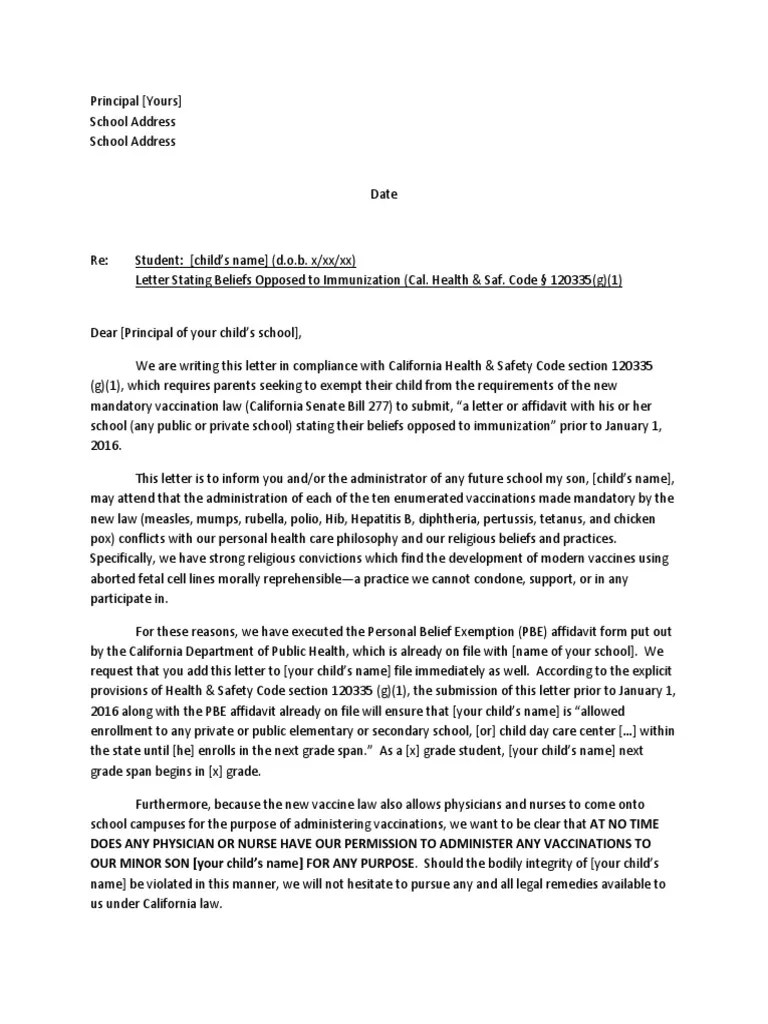 Religious Exemption Form Template