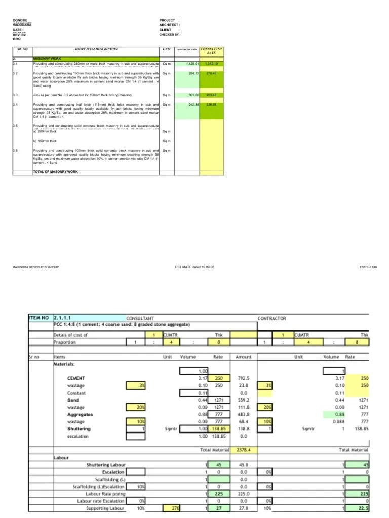 Controlled Cost Estimate Example PDF Mortar (Masonry) Concrete