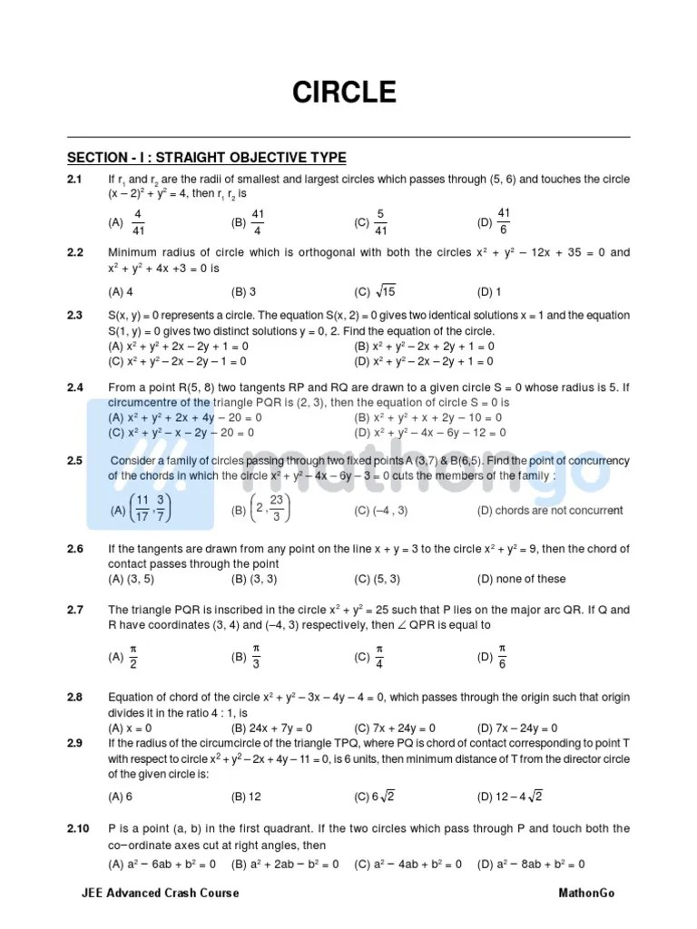 Circle Questions PDF Circle Triangle