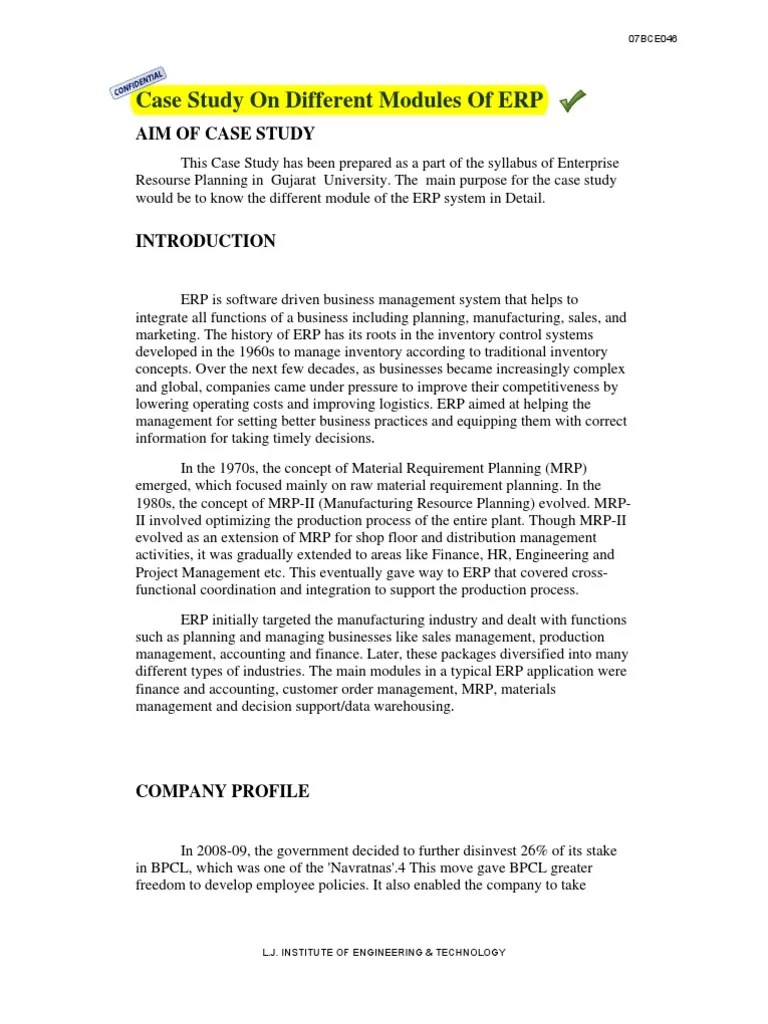 Erp Case Study 1 & 2 Enterprise Resource Planning Business