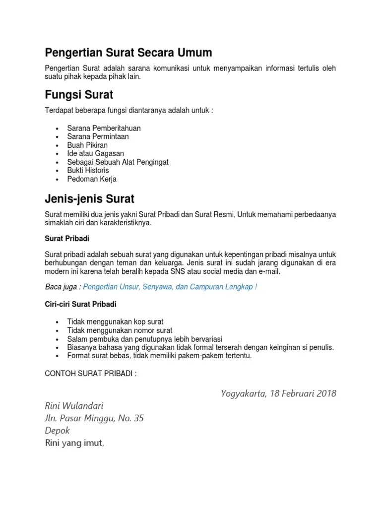 Ciri Ciri Surat Pribadi Dan Surat Dinas Contoh Seputar Surat