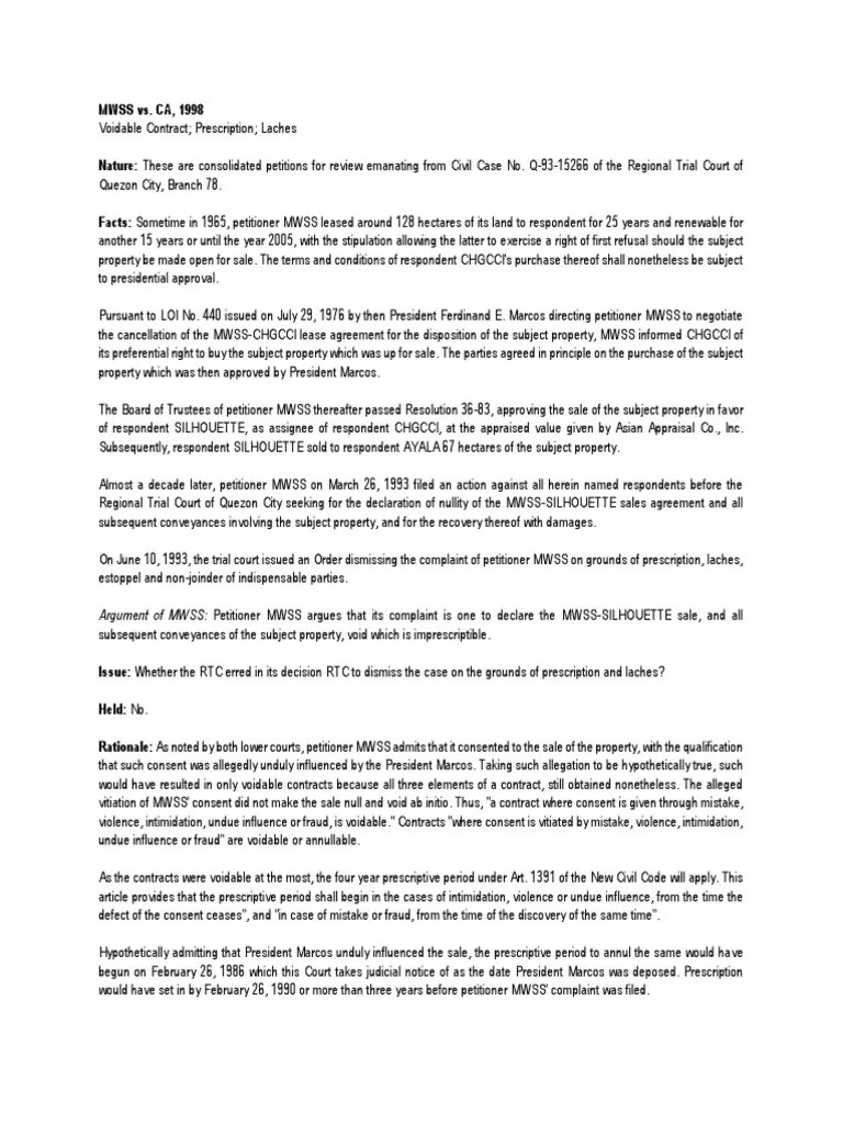 1410 MWSS Vs CA PDF Statute Of Limitations Complaint