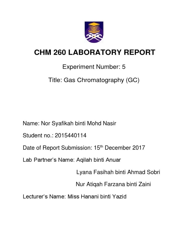 Exp5 chm260 PDF Gas Chromatography Chromatography
