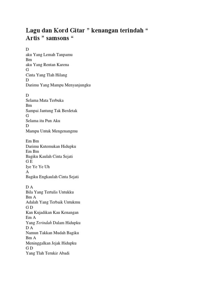 Chord Gitar Kenangan Terindah Lirik