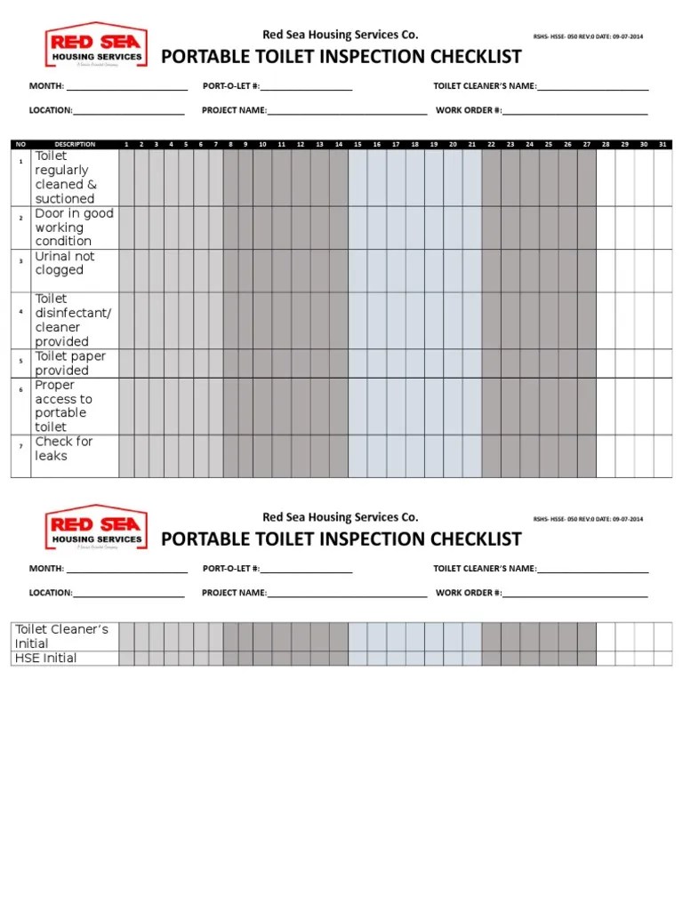 Toilet Inspection Checklist