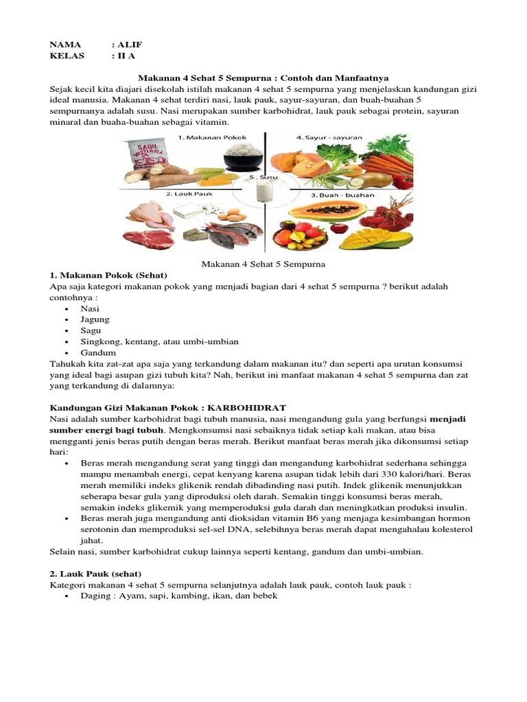 Makanan 4 Sehat 5 Sempurna Terdiri Dari Apa Saja