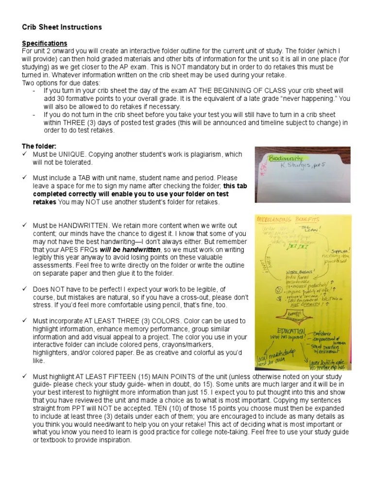 Crib Sheet Instructions 1516 (1) Test (Assessment) Behavior