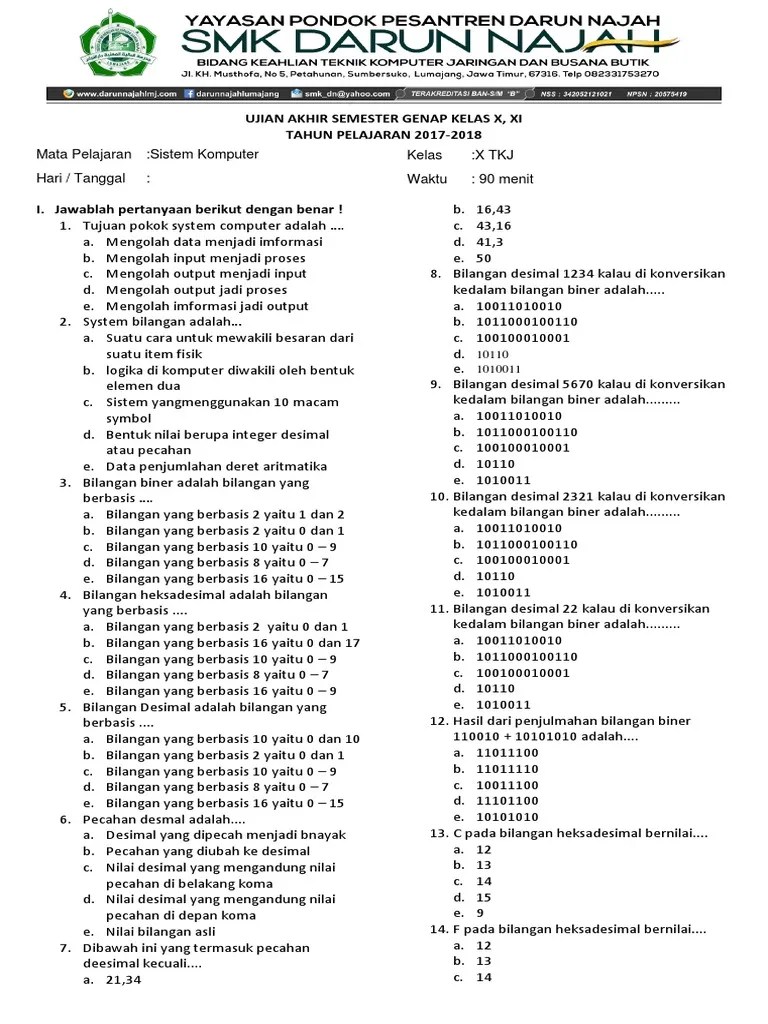 Ujian Akhir Semester Genap Kelas X Sistem Komputer | PDF