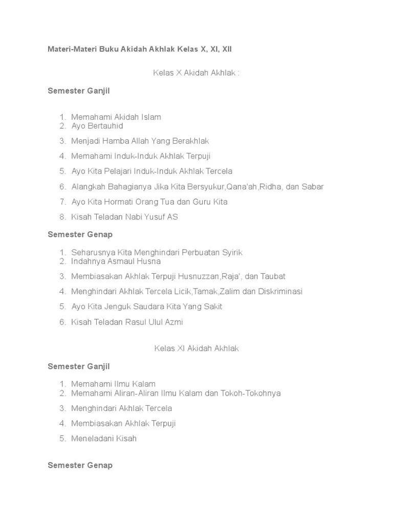 Materi Akidah Akhlak X, Xi Xii | PDF