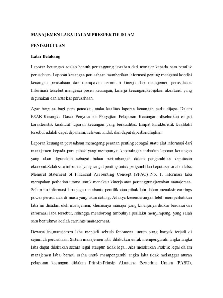 Manajemen Laba Dalam Prespektif Islam | PDF