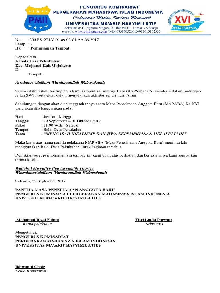 Surat Peminjaman Tempat | PDF