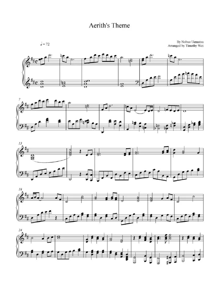 FF7 Aerith's Theme Piano Sheet Music Video Game