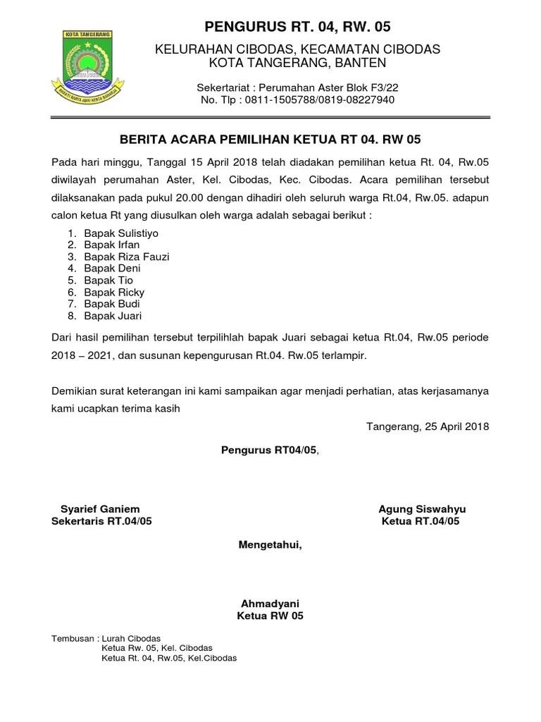 Berita acara pemilihan ketua rt. Berita Acara Pemilihan Ketua Rt 04