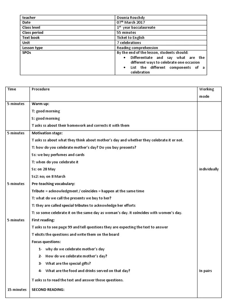 Reading Comprehension Reading Comprehension Lesson Plan