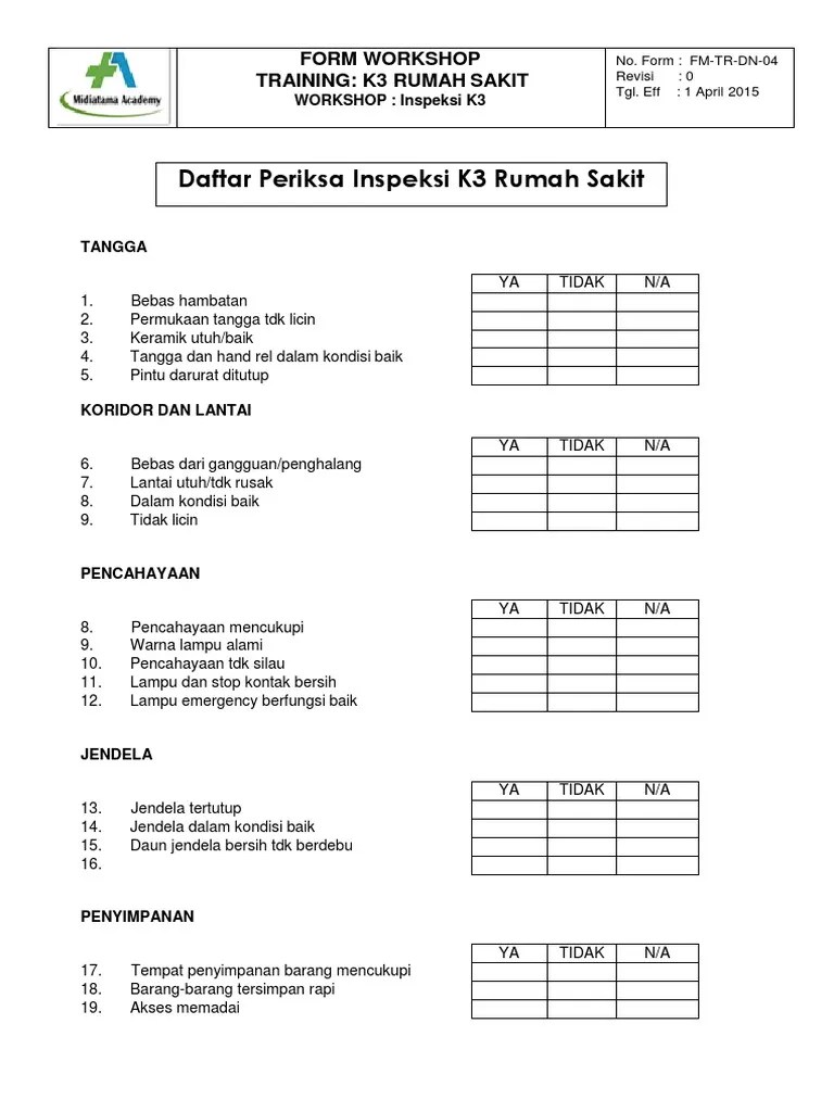 Form Inspeksi K3 Rumah Sakit