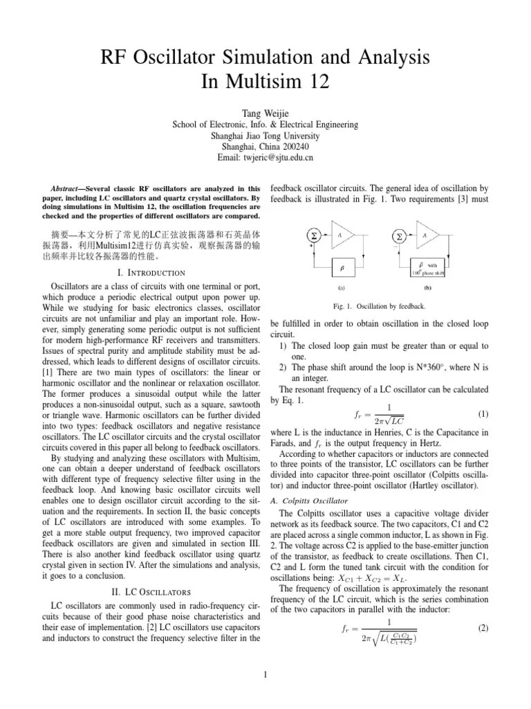 Multisim Oscillator PDF Electronic Oscillator Electronics