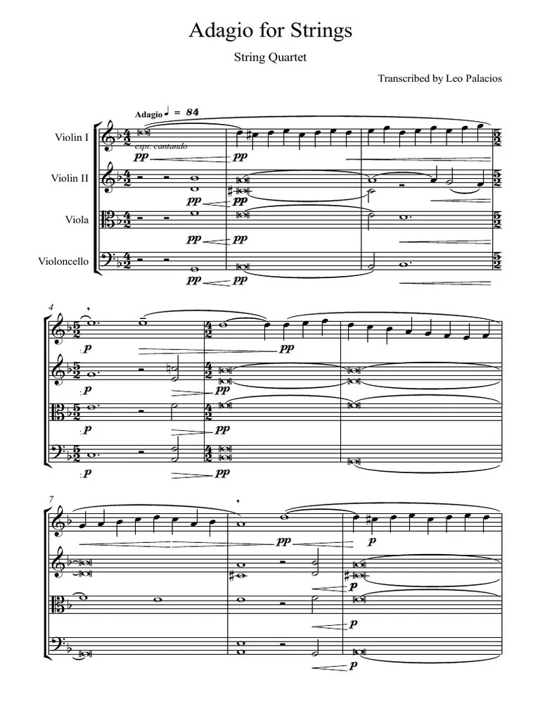 Adagio for Strings Score and Parts Friction Musical Instruments