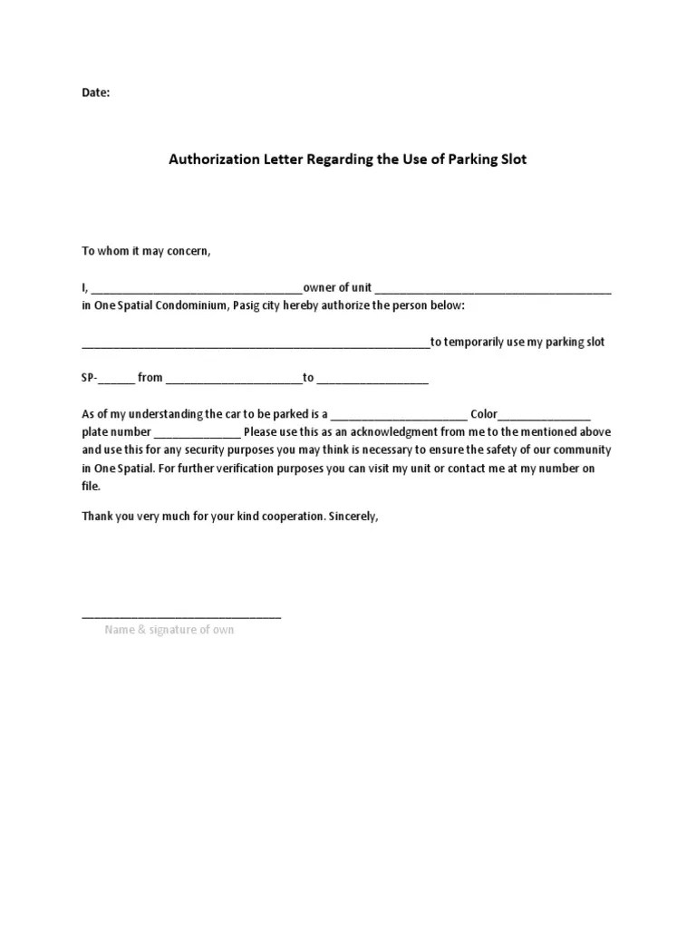 Parking Authorization Letter PDF