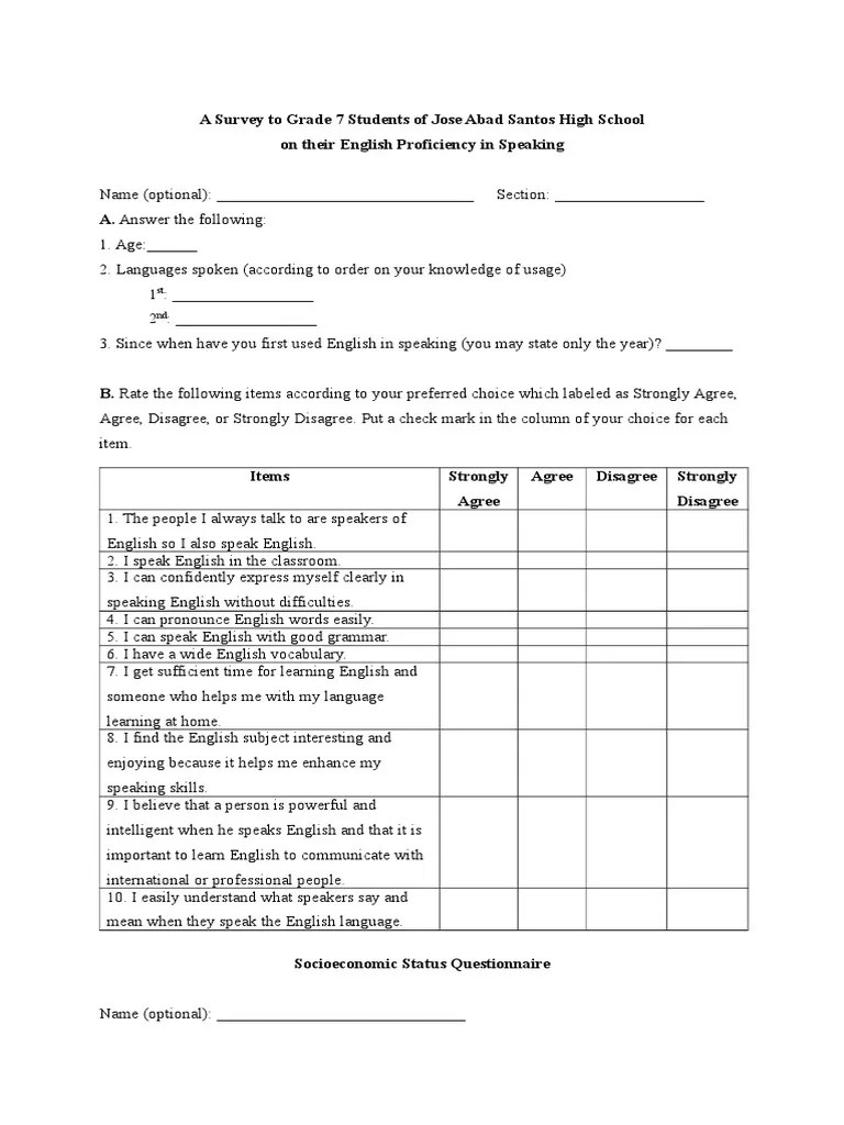 Surveys Questionnaires English Language Survey Methodology Free