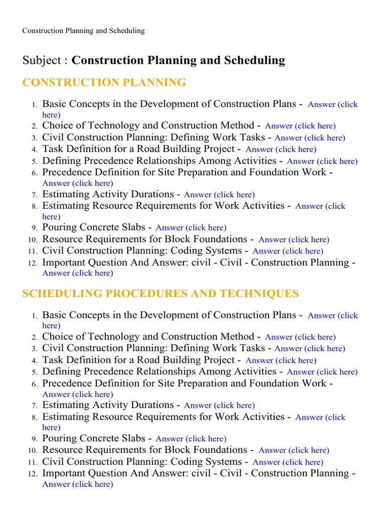 Construction Planning and Scheduling Lecture Notes, Study Material