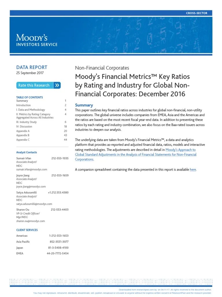 Moody's Financial Metrics Key PDF Moody's Investors Service Bond