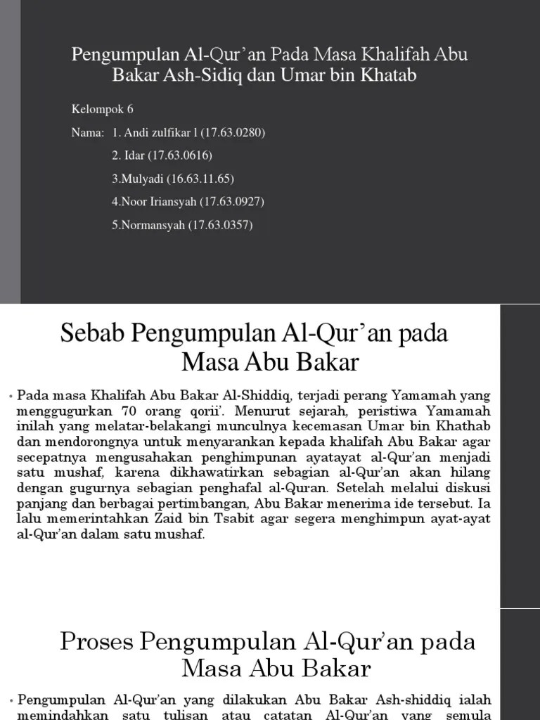 Sejarah Pengumpulan Al Quran Pada Zaman Khalifah