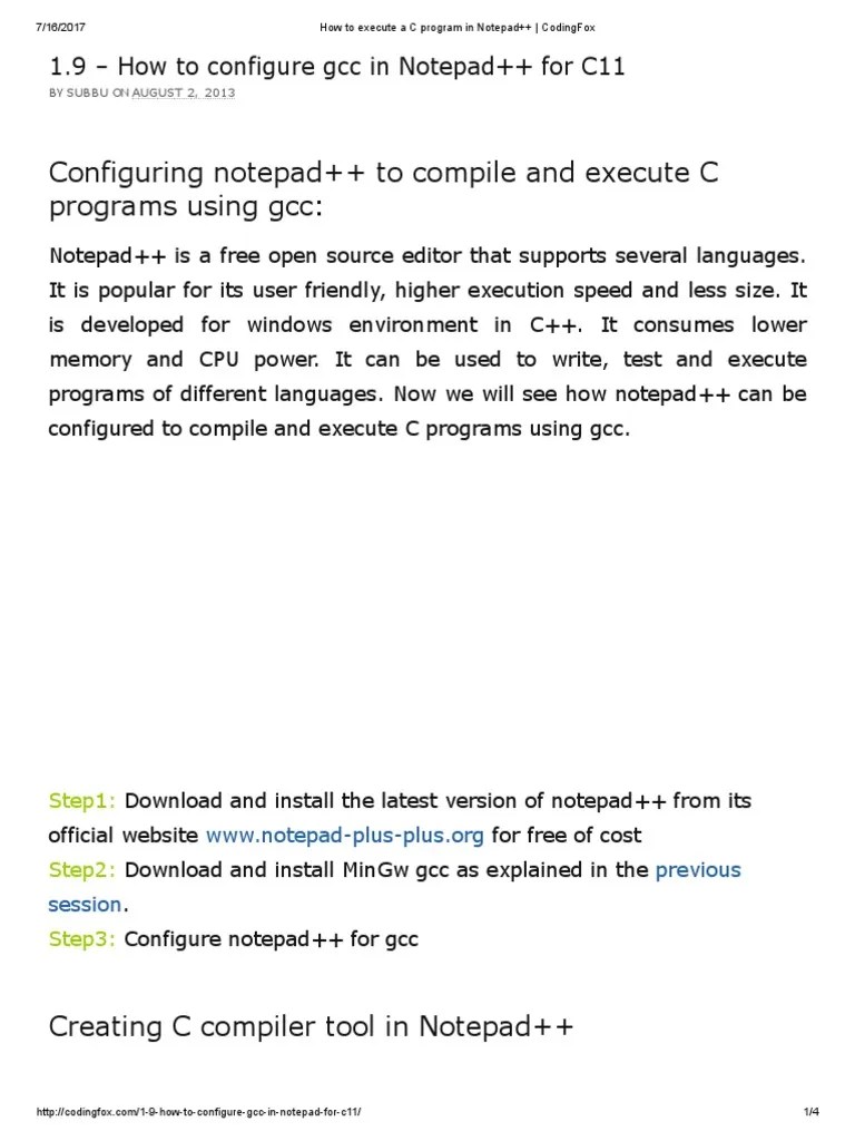 How To Execute A C Program in Notepad++ CodingFox PDF C
