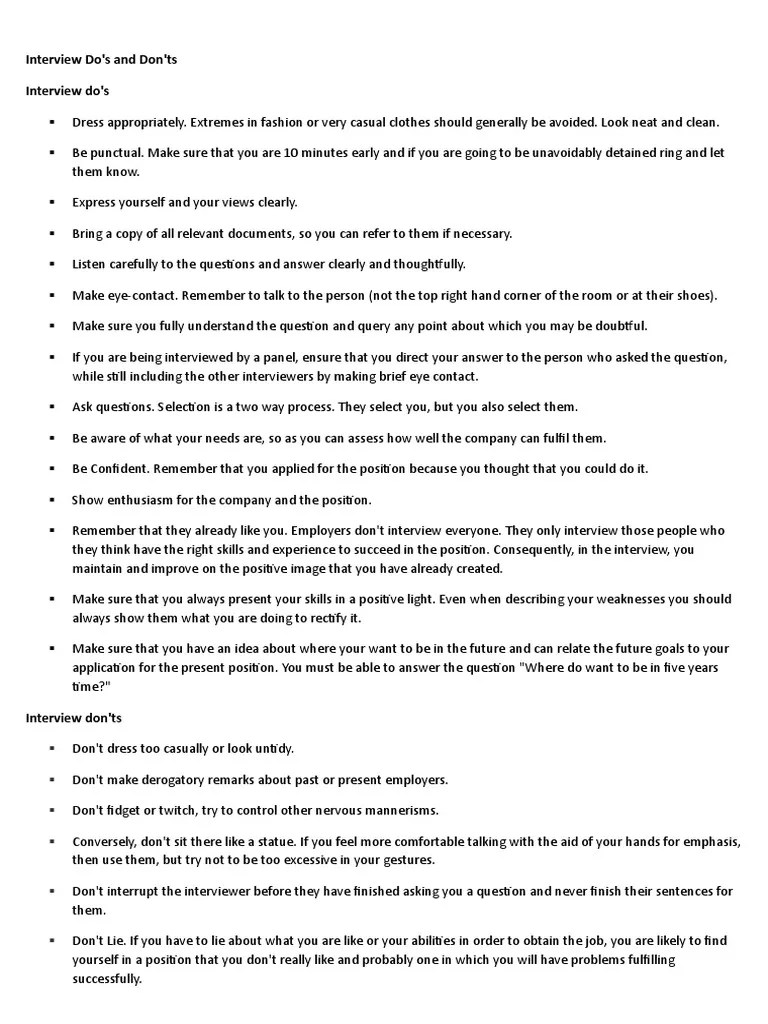 Interview Do's and Don'ts Interview Do's PDF
