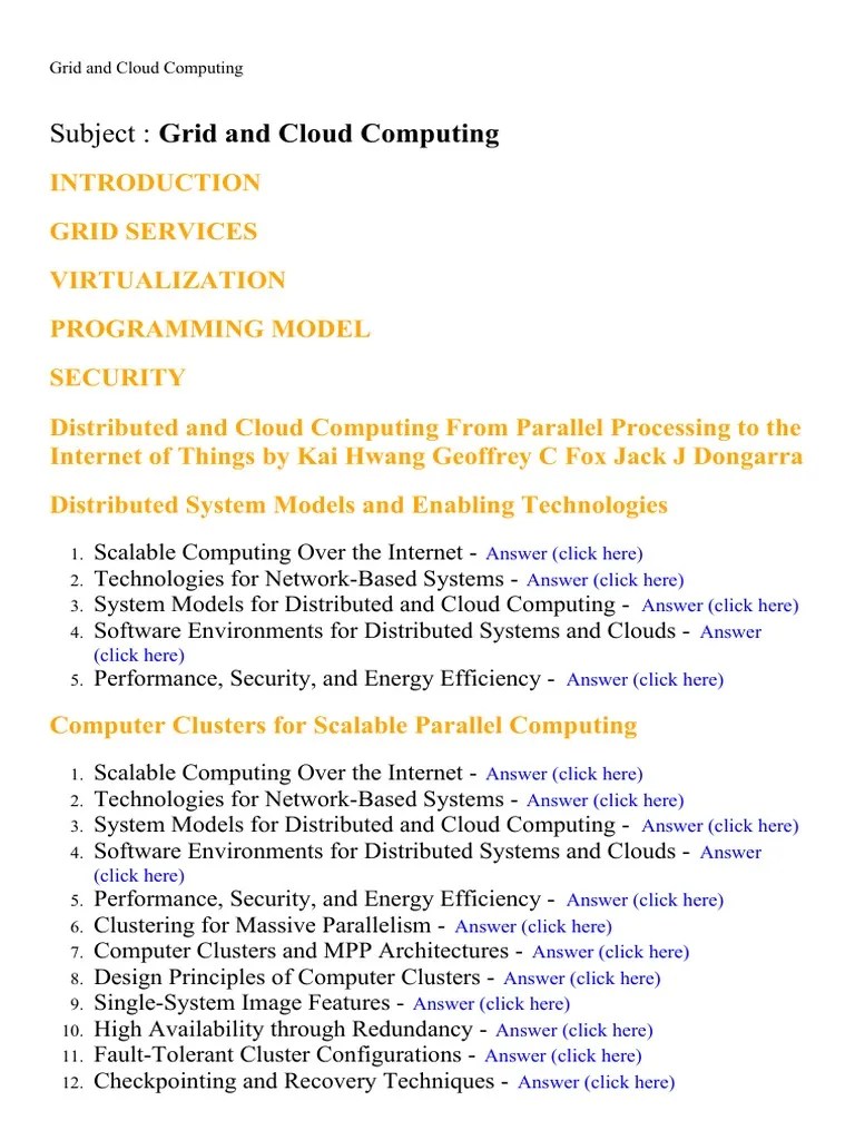 Grid and Cloud Computing Lecture Notes, Study Material and Important