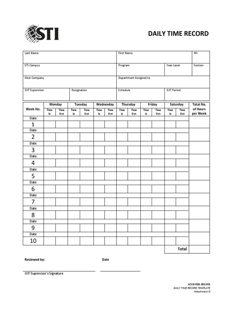 Daily Time Record PDF