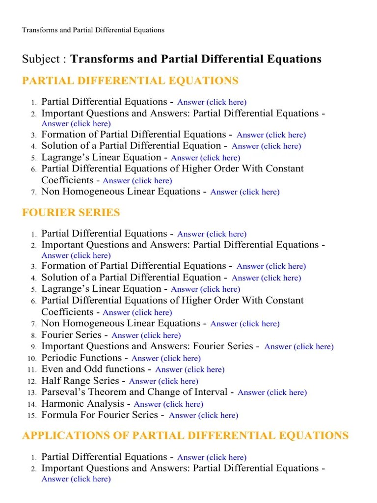 Transforms and Partial Differential Equations Lecture Notes, Study