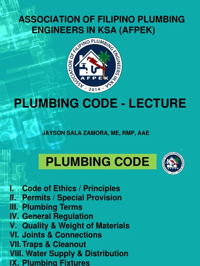 Plumbing Mathematics Plumbing Specification (Technical Standard)
