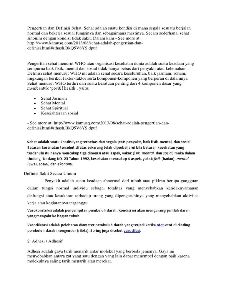 Pengertian Dan Definisi Sehat