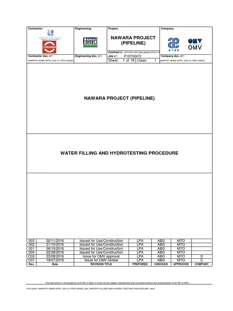 Pipeline Hydrotest Procedure Quality Assurance Pipeline Transport