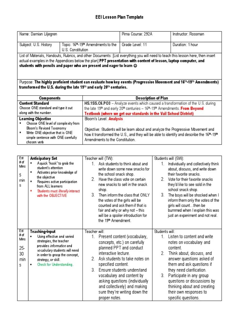 Eei Lesson Plan 3 PDF Critical Thinking Lesson Plan