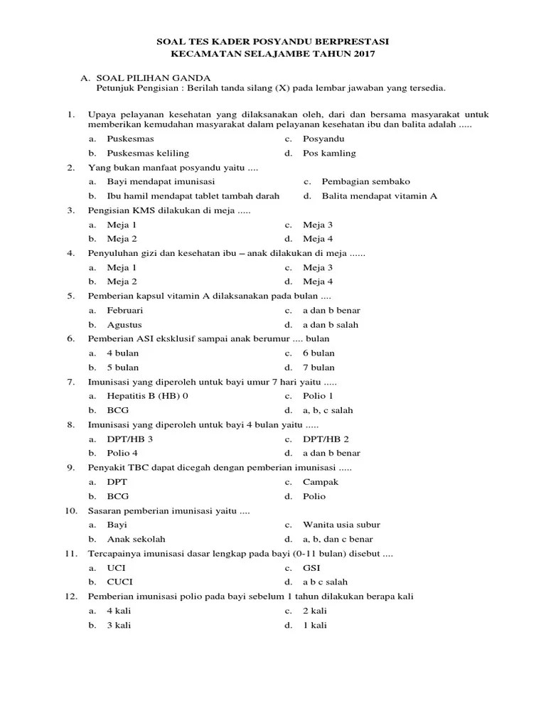 Soal Tes Kader Posyandu | PDF