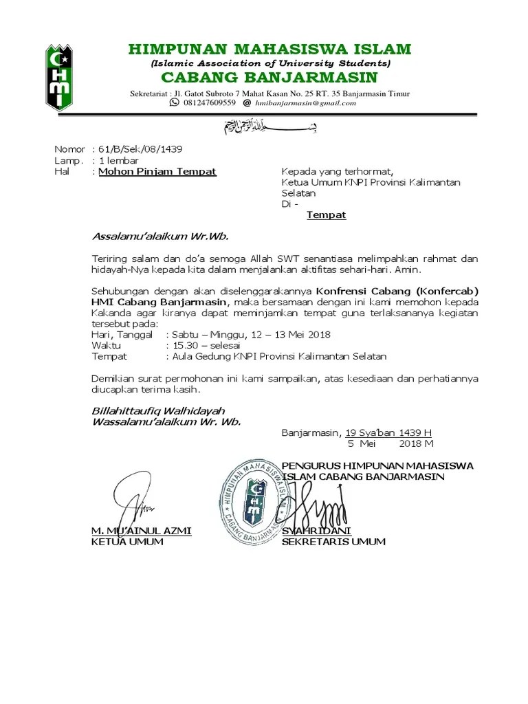 Contoh Surat Peminjaman Tempat | PDF