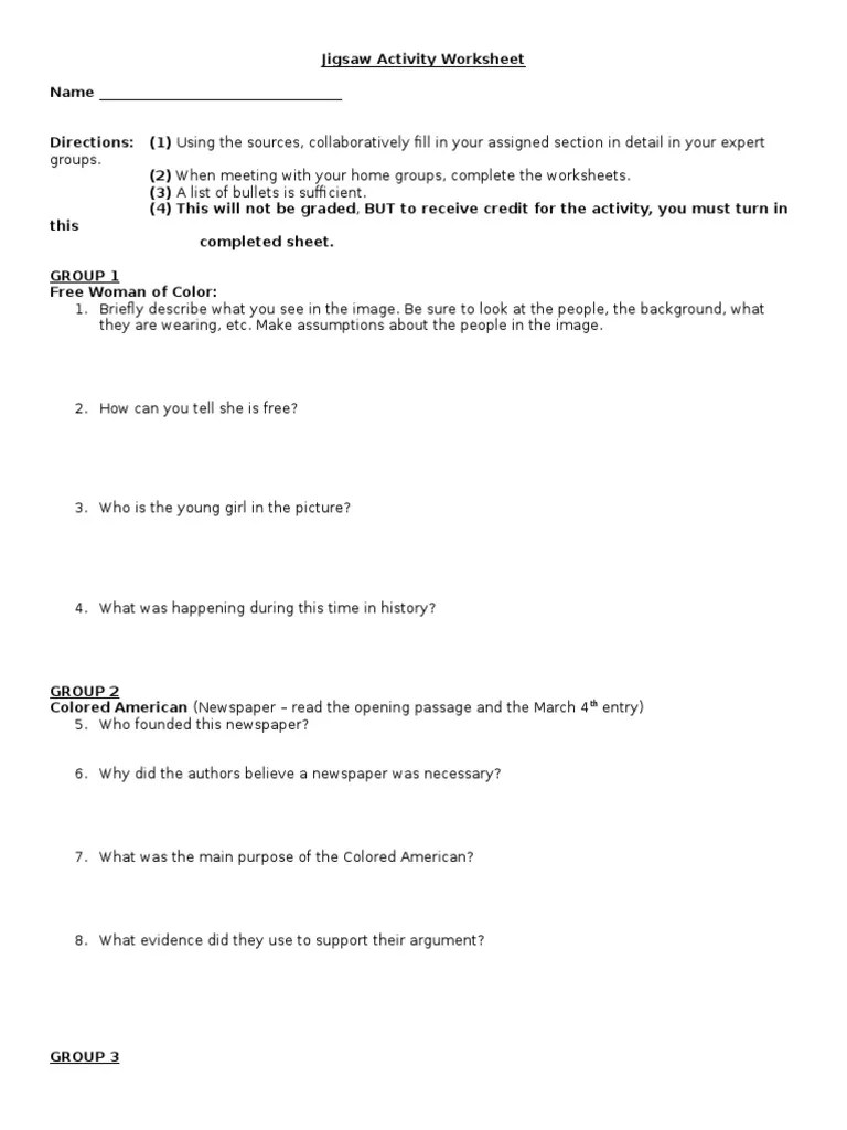 Jigsaw Activity Worksheet PDF