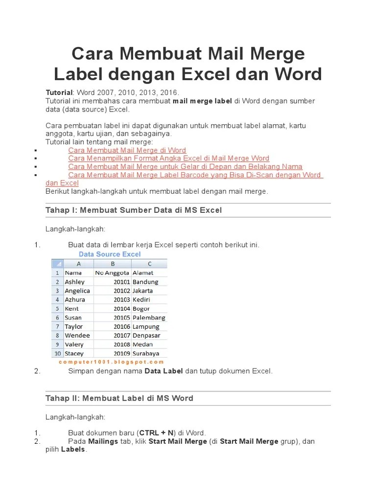 Cara Membuat Mail Merge Label Dengan Excel Dan Word